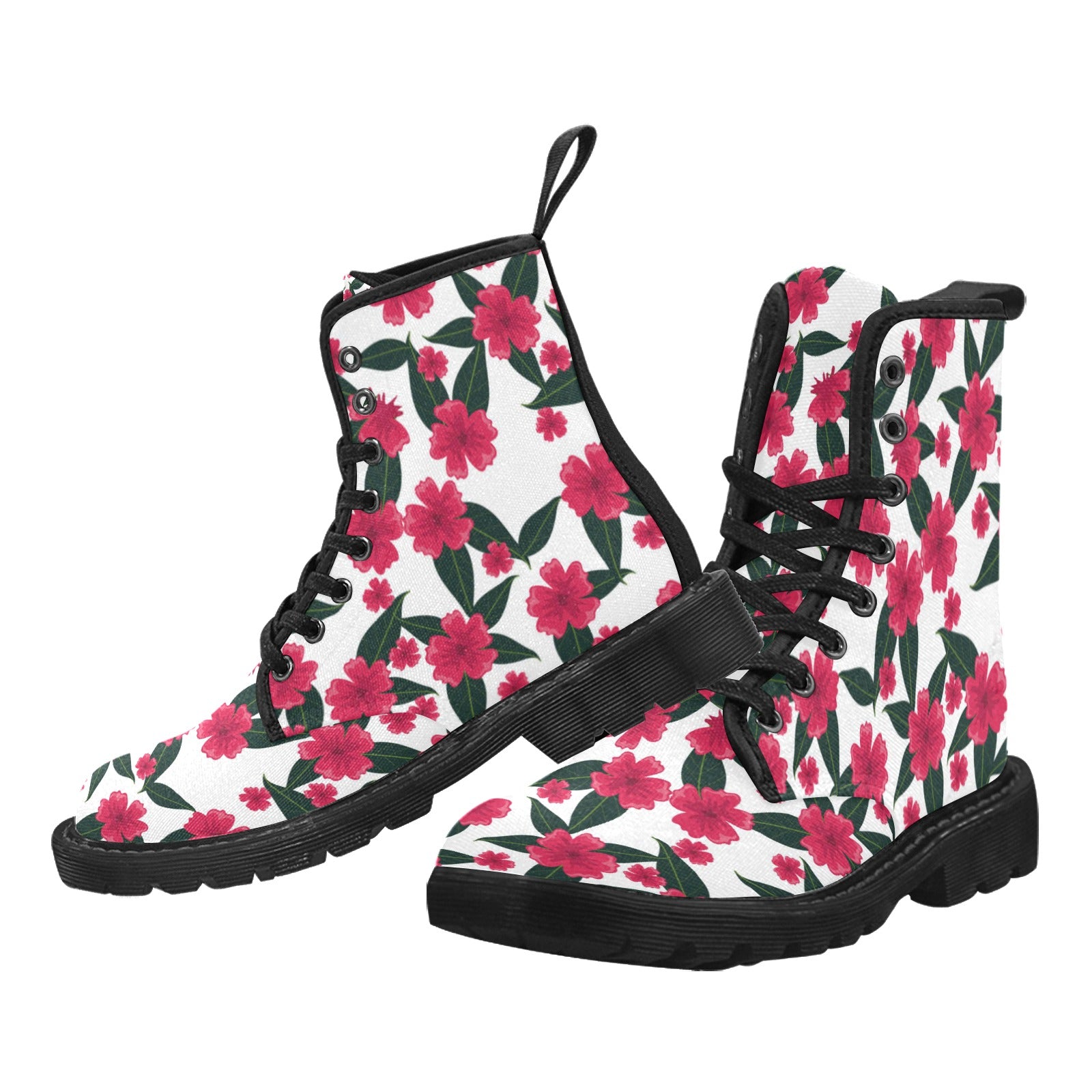 Women's Lace Up Canvas Boots (Model1203H)(Black)