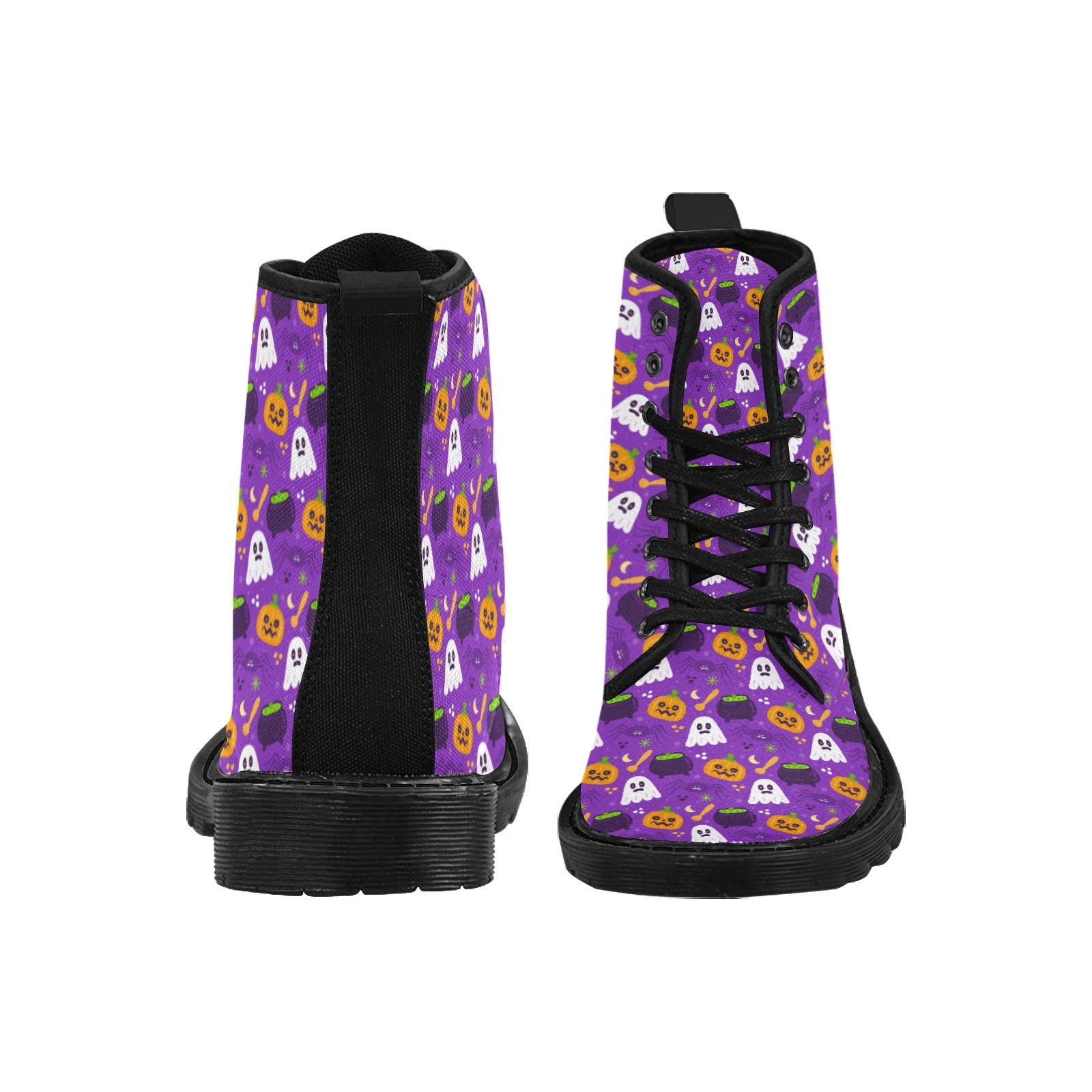 Women's Lace Up Canvas Boots (Model1203H)(Black)