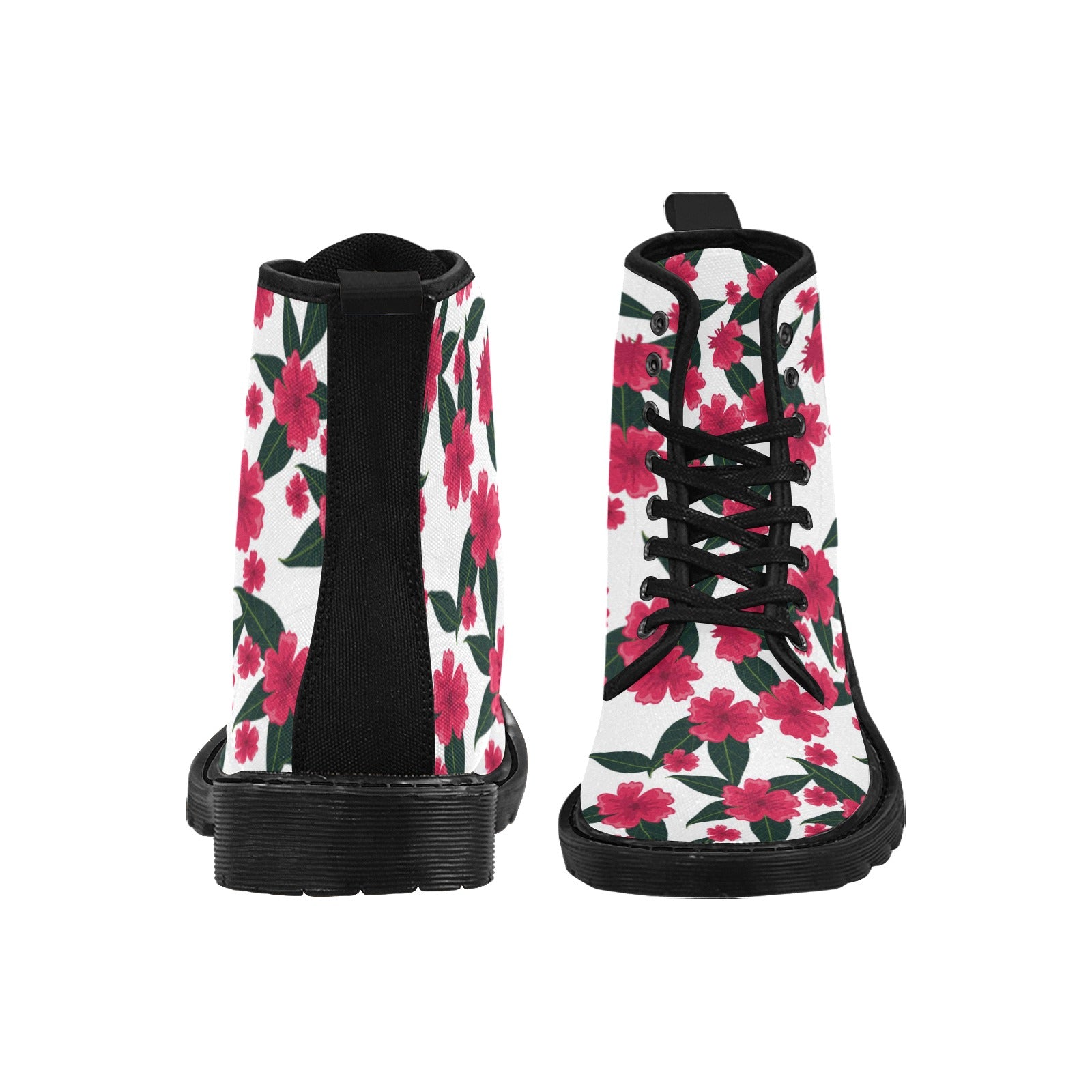 Women's Lace Up Canvas Boots (Model1203H)(Black)