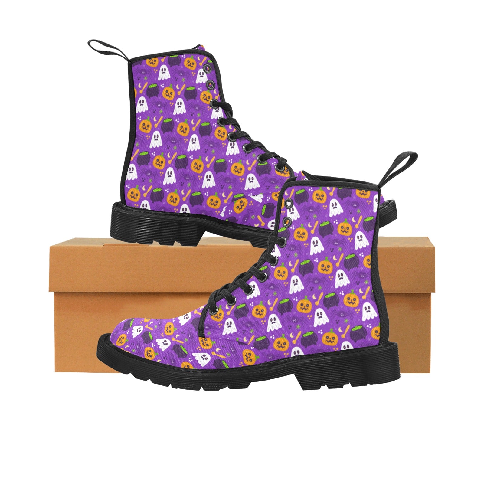 Women's Lace Up Canvas Boots (Model1203H)(Black)