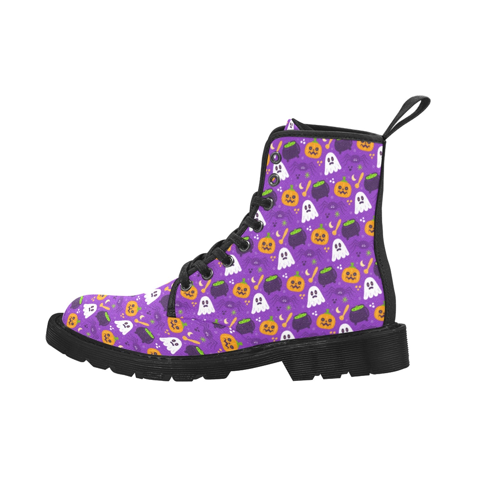 Women's Lace Up Canvas Boots (Model1203H)(Black)
