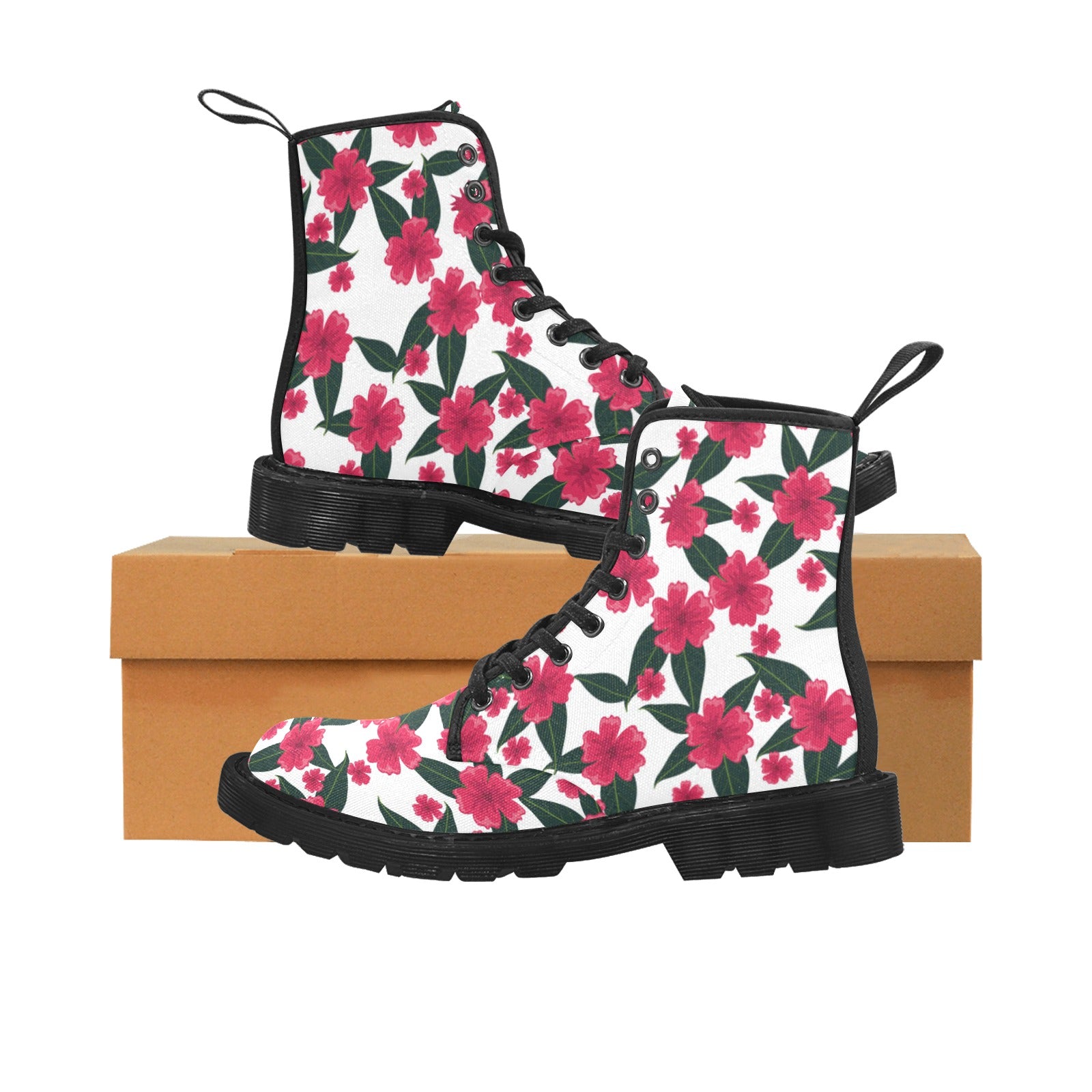 Women's Lace Up Canvas Boots (Model1203H)(Black)
