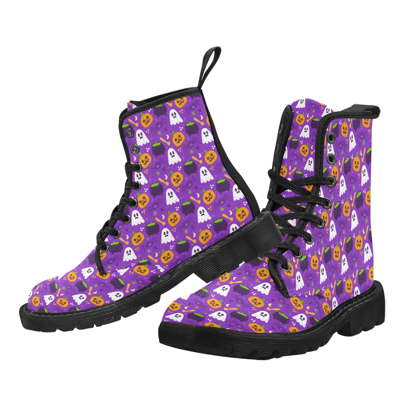 Women's Lace Up Canvas Boots (Model1203H)(Black)